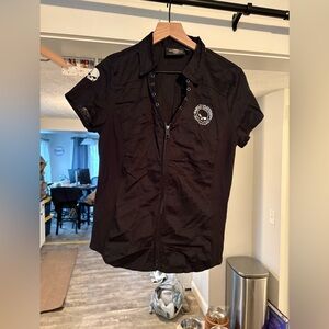 Harley Davidson Black Short Sleeve Zip-Up Shirt